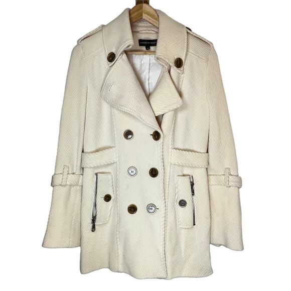 ANDREW MARC ribbed wool button coat womans 10 vintage military chic unique cream - Picture 1 of 14